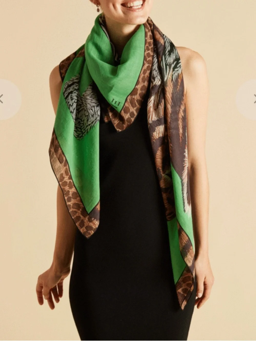 Inoui Editions Cheetah Square Large Big Cats Luxury Scarf - Green